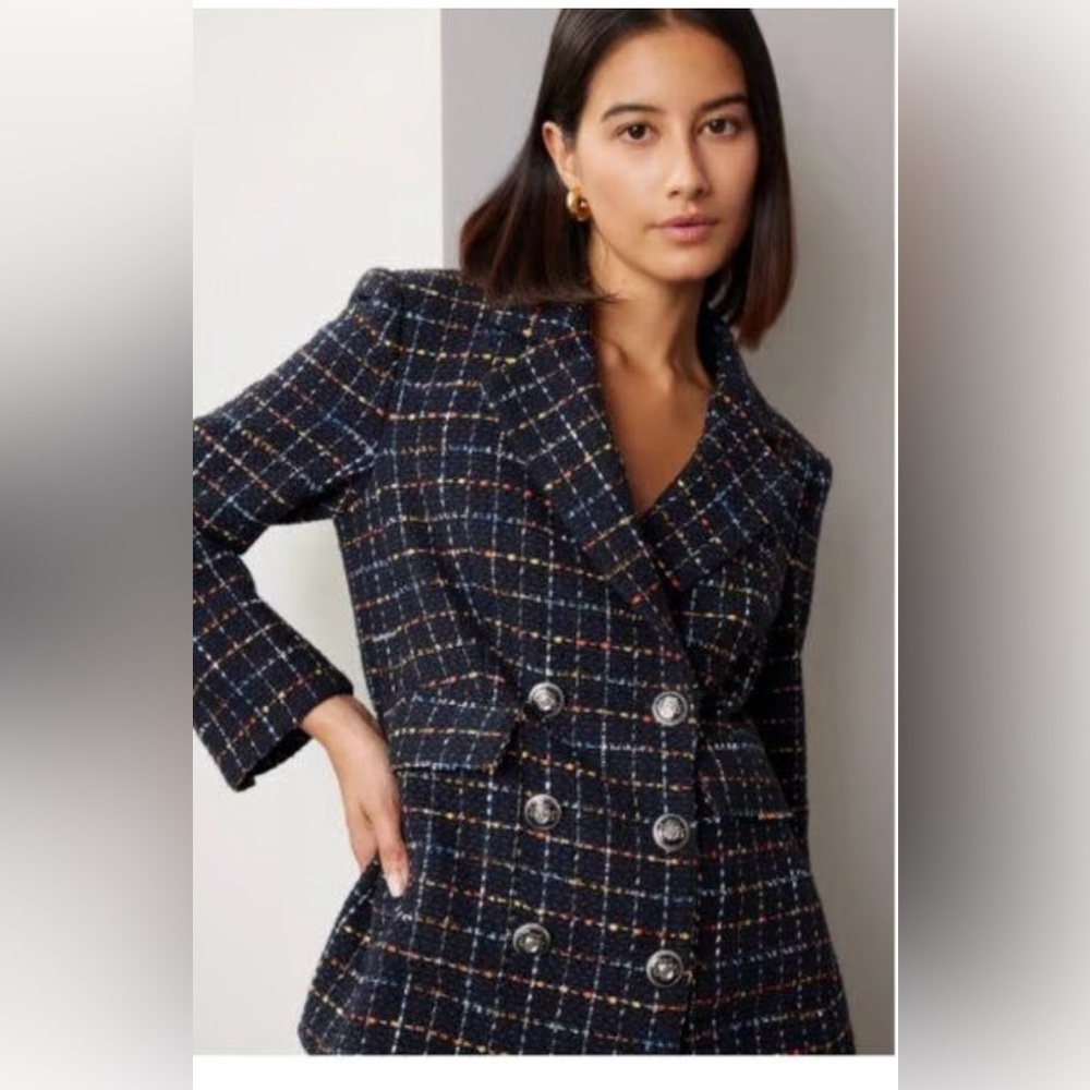 Veronica Beard Navy Multicolor Tweed Blazer